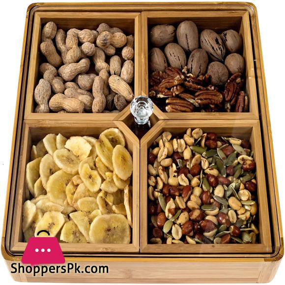 Wooden Square Dry Fruit Platter with Portions | Acrylic Lid