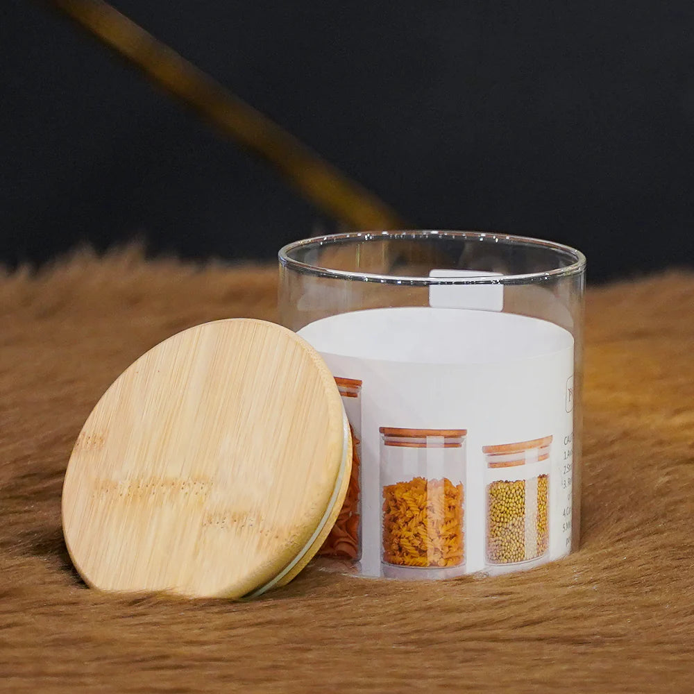 3pcs Bamboo Air-tight Glass storage Jar Set-Echou