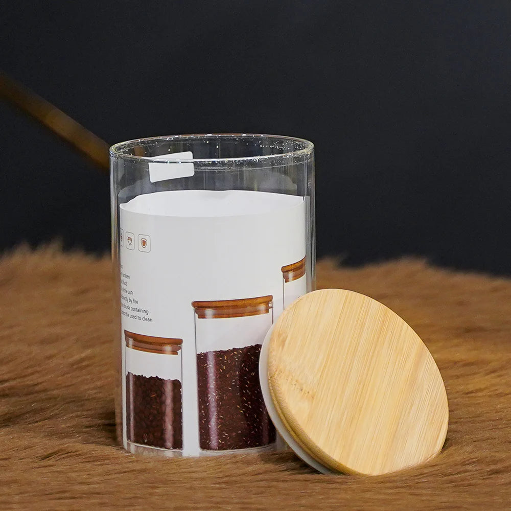 3pcs Bamboo Air-tight Glass storage Jar Set-Echou