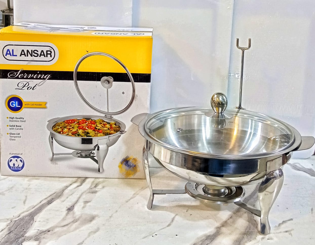 Stainless Steel Bufet dish with burner & glass lid