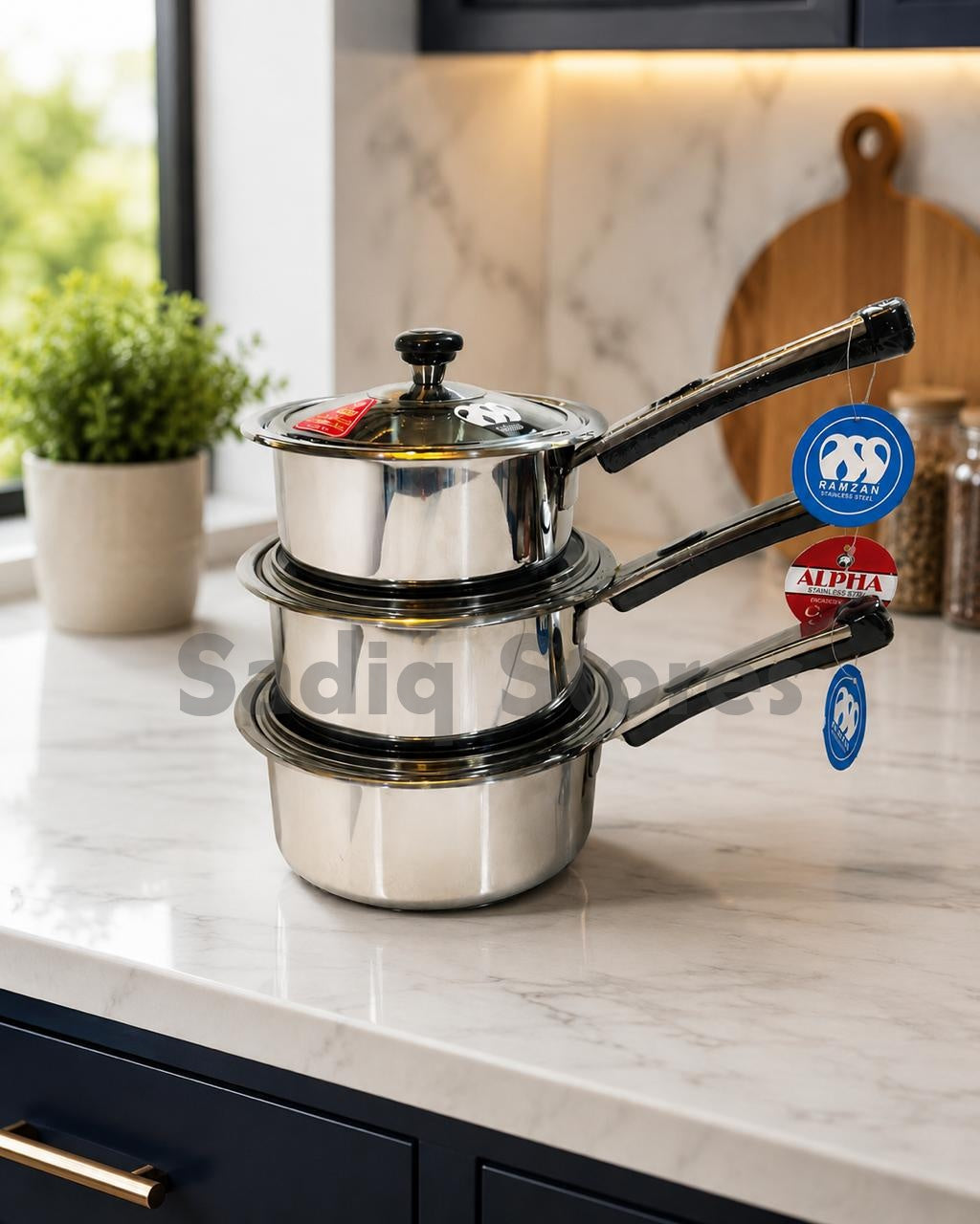Souce pan Stainless Steel double bottom with glass lid