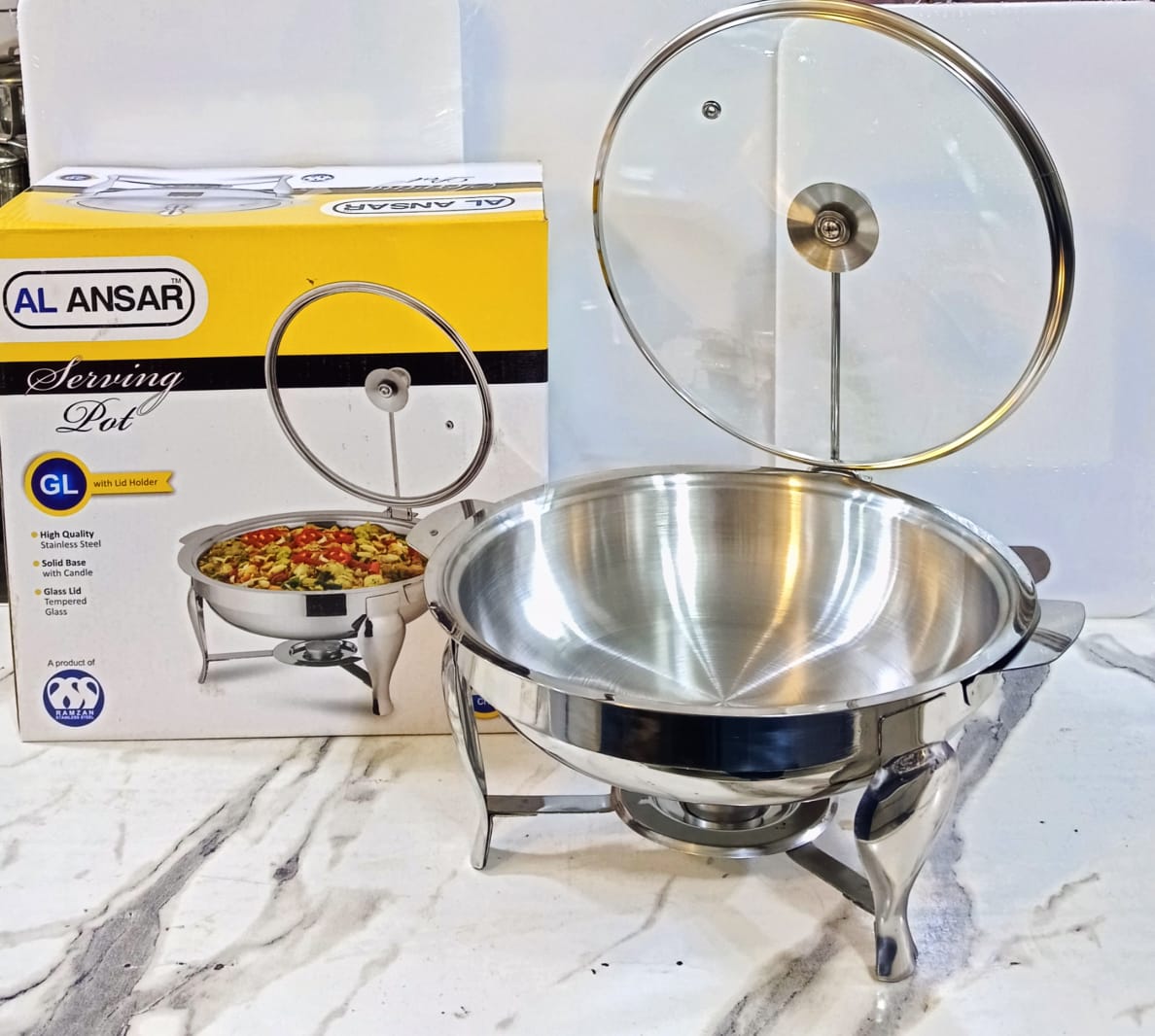 Stainless Steel Bufet dish with burner & glass lid