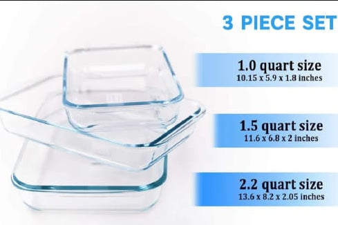 3 Pcs deli glass dish set