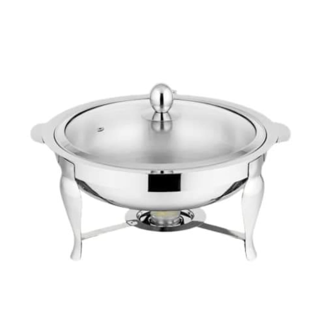 Stainless Steel Chafing Dish - Round Buffet Serving Pot & Food Warmer Dish with Glass Lid