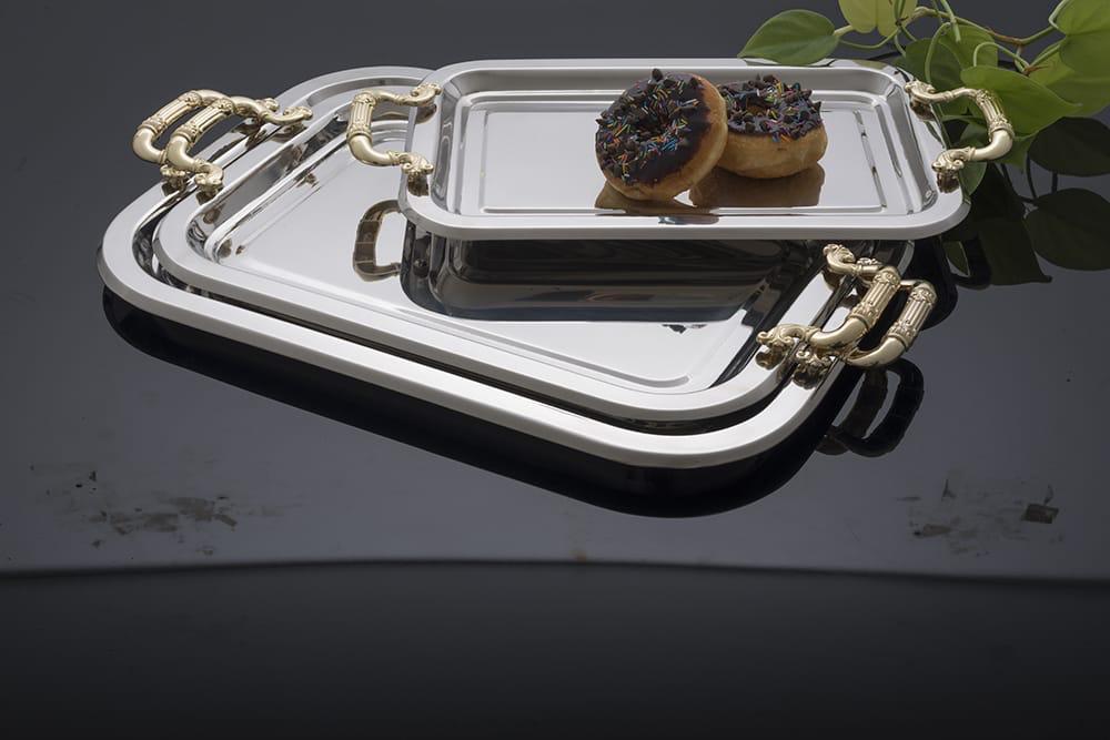3pcs Tray set Stainless steel with golden handles