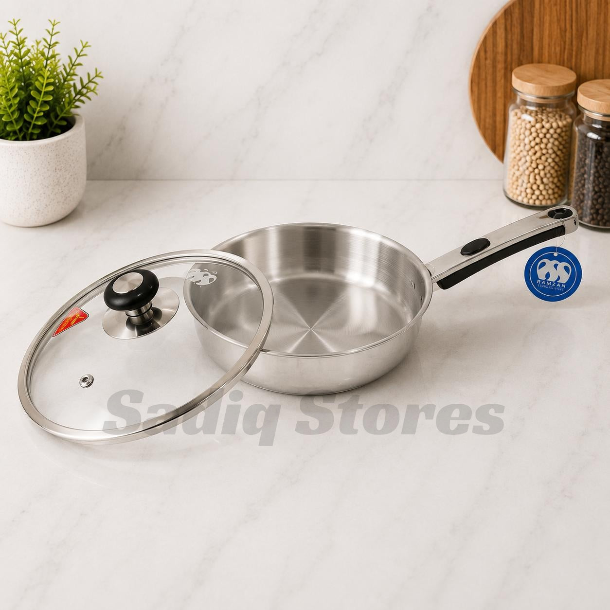 Stainless Steel double bottom Fry pan with glass lid