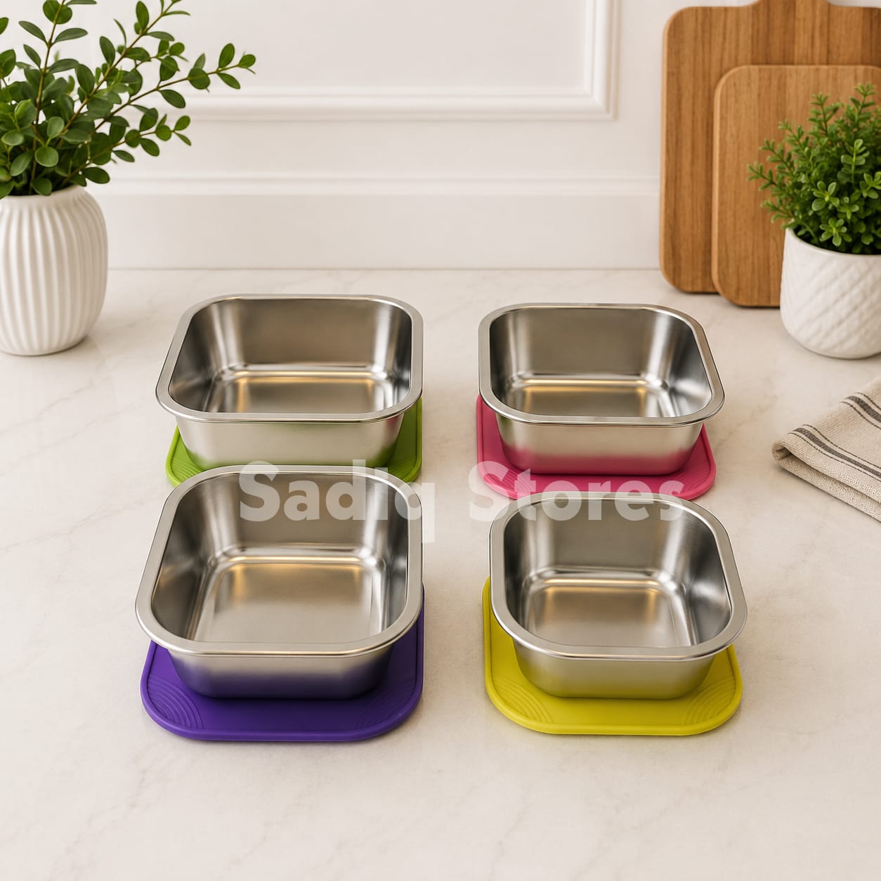 Multi colour lids Square Storage boxes set of 4 pcs