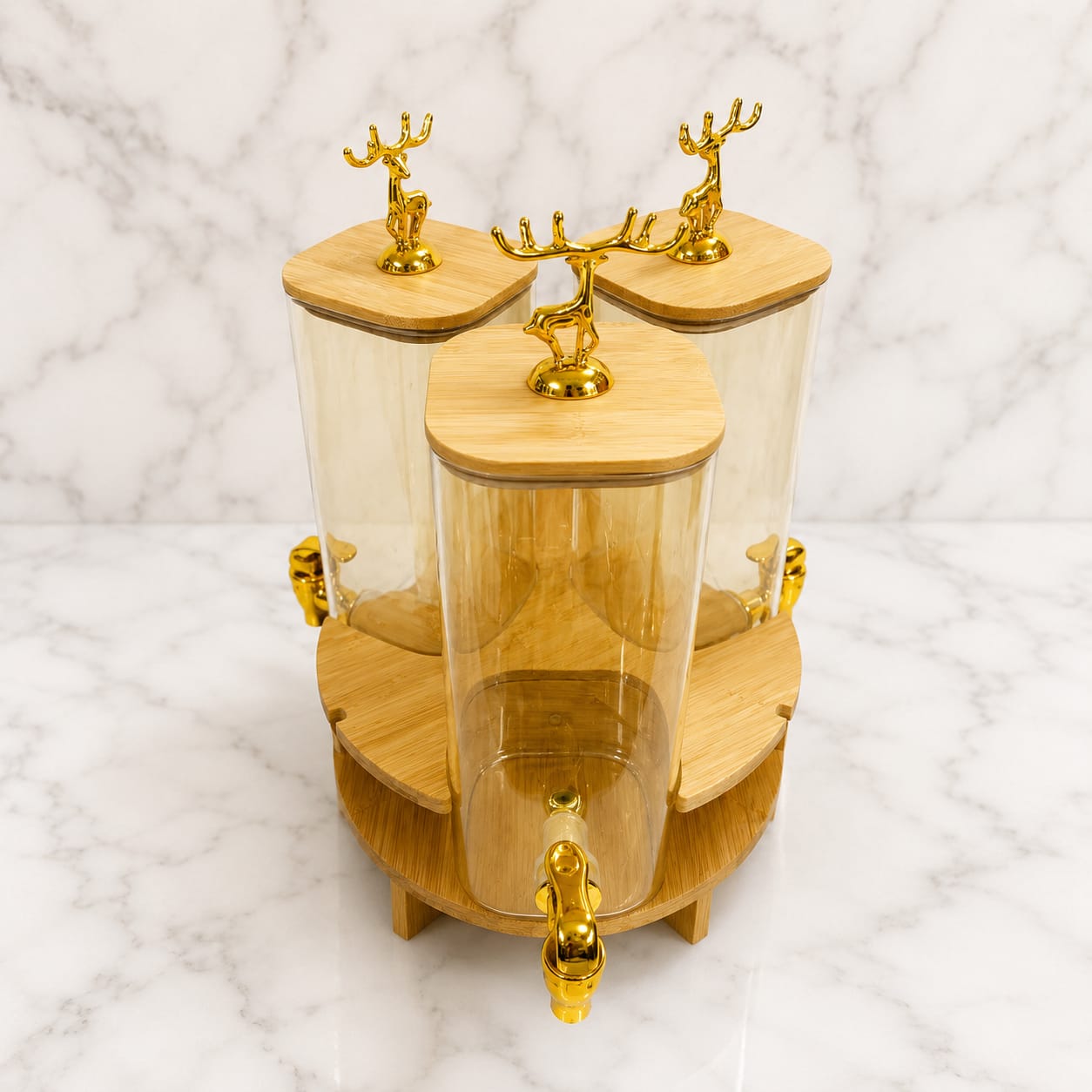 3 pcs glass dispenser with bambo revolving stand