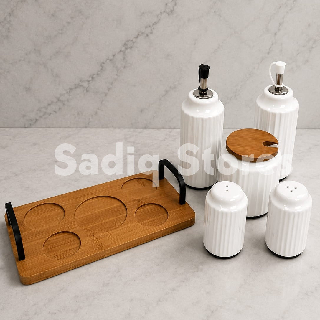 6 Pcs sugar pot set + sirka set with wooden stand