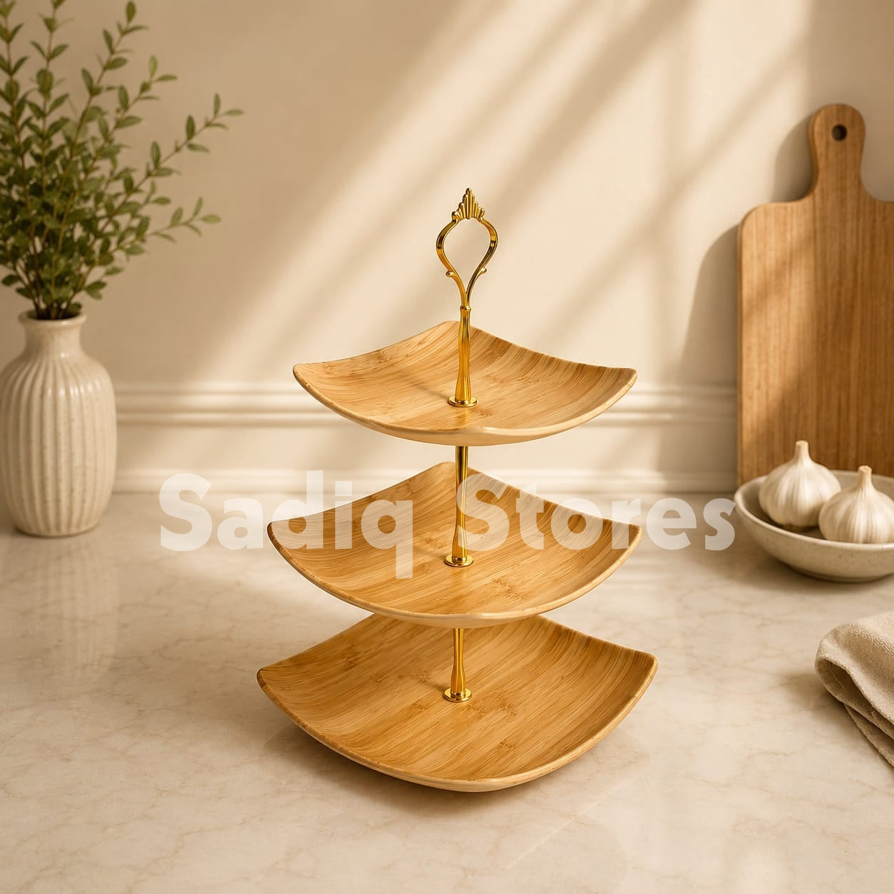 Pastry tray 3 tier wooden texture design