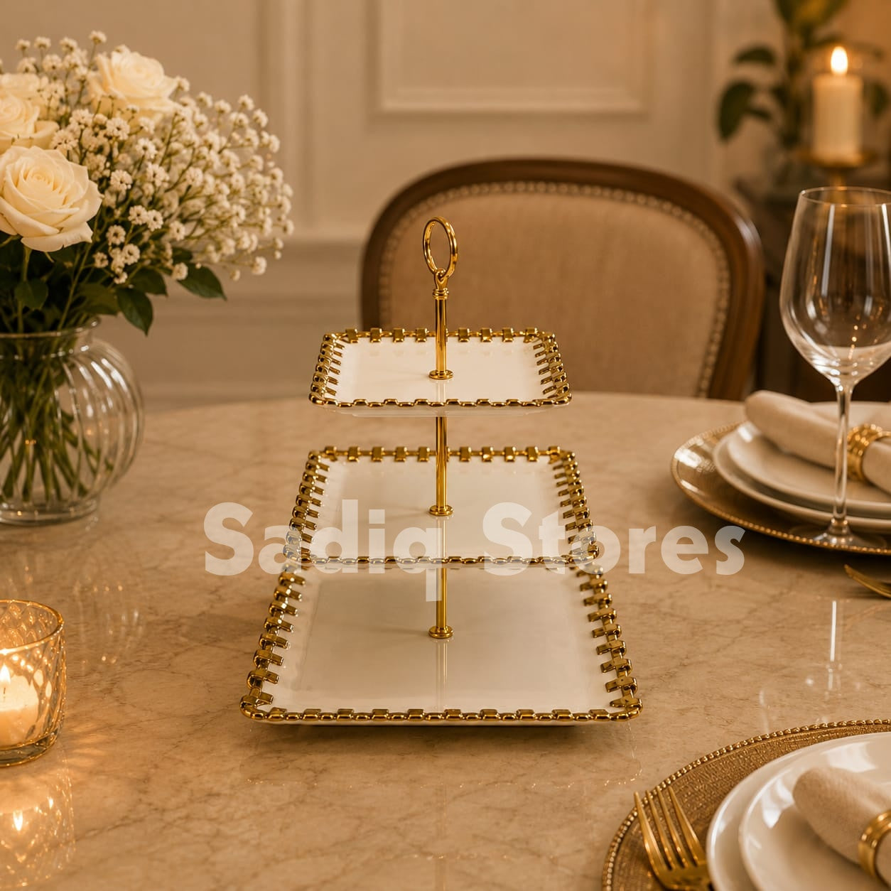 3 teir Golde cermic pastry tray
