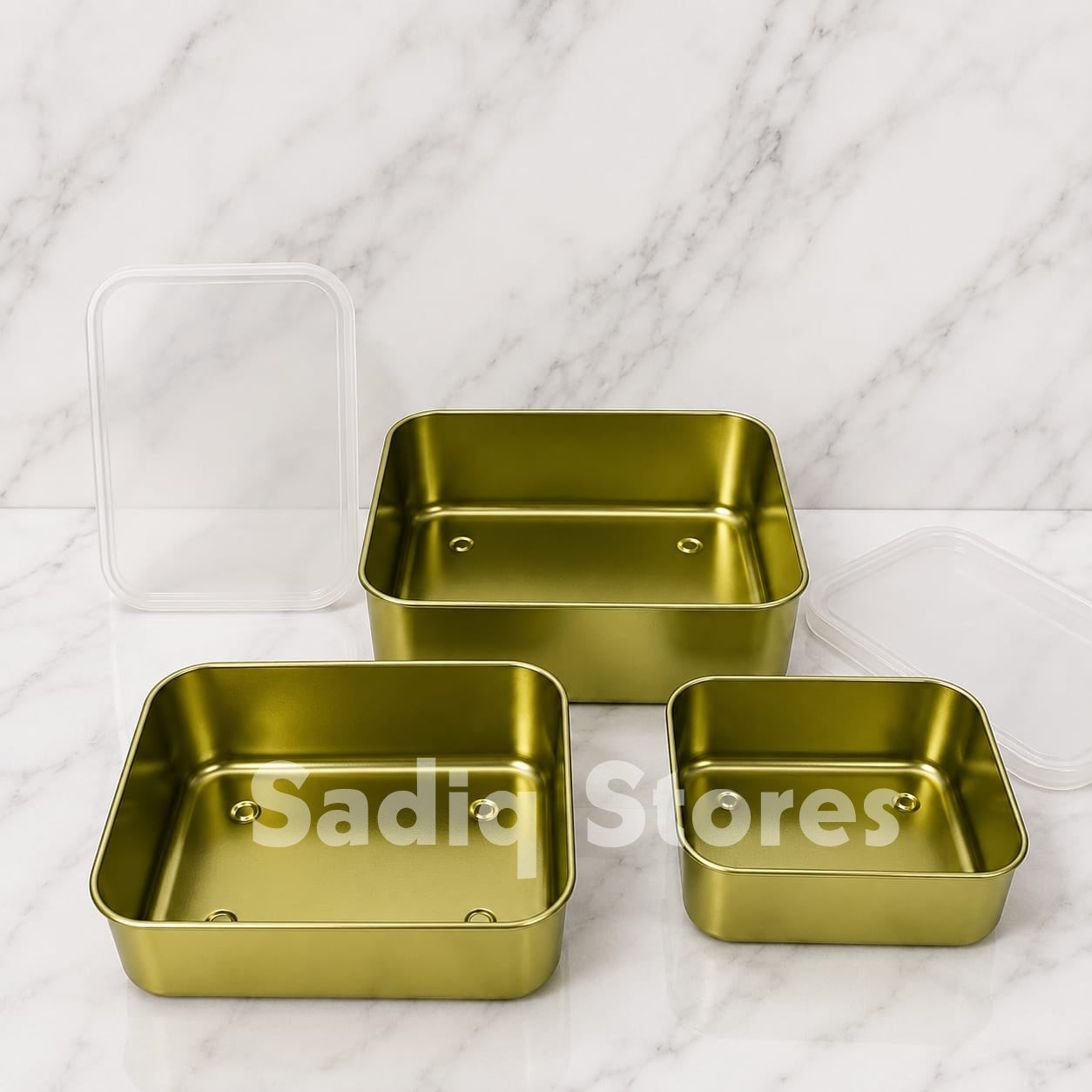 3 Pcs Golden steel Rectangular boxes with silicone lid