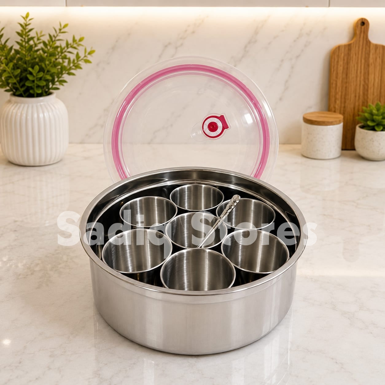 Imported 7pc INDIAN THALLI | Stainless Steel Spice Bowl with Airtight Lid