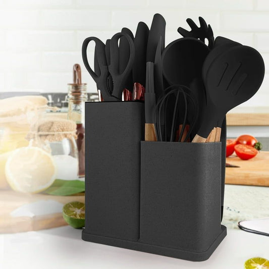 19 pcs Kitchen utensils set with Knives and Cutting board, stand and holders | All in one kitchenware set
