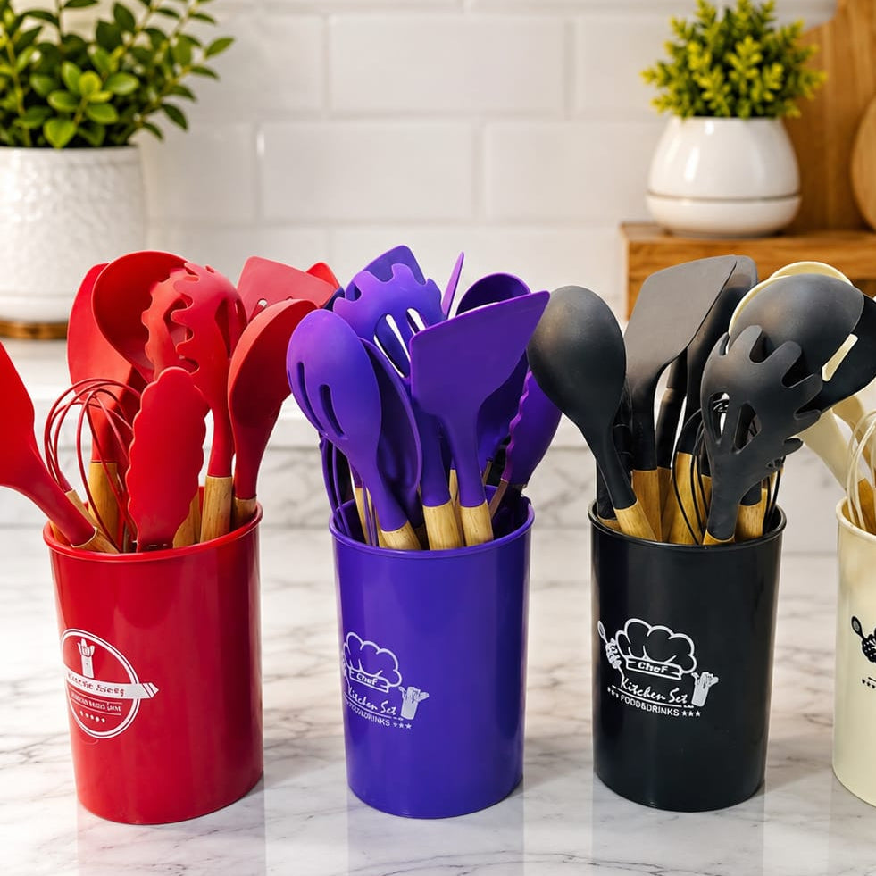 12 pcs Silicone Cooking Spoon Set with stand