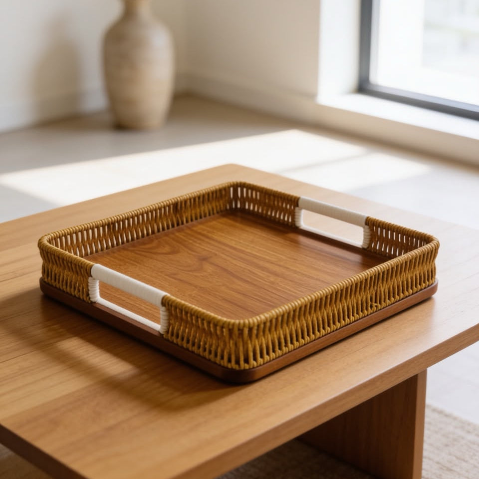 Set of 3 Square flat Rattan Basket Brown
