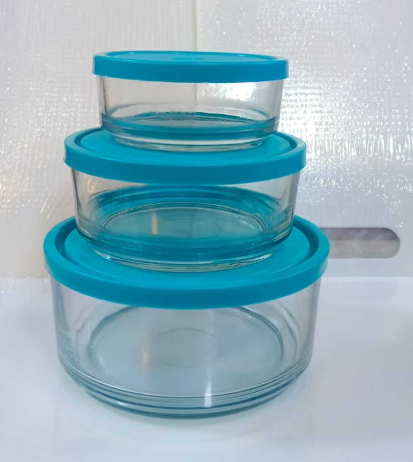 3 pcs glass bowl set with silicone lid