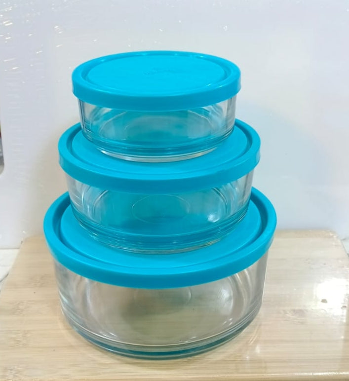 3 pcs glass bowl set with silicone lid