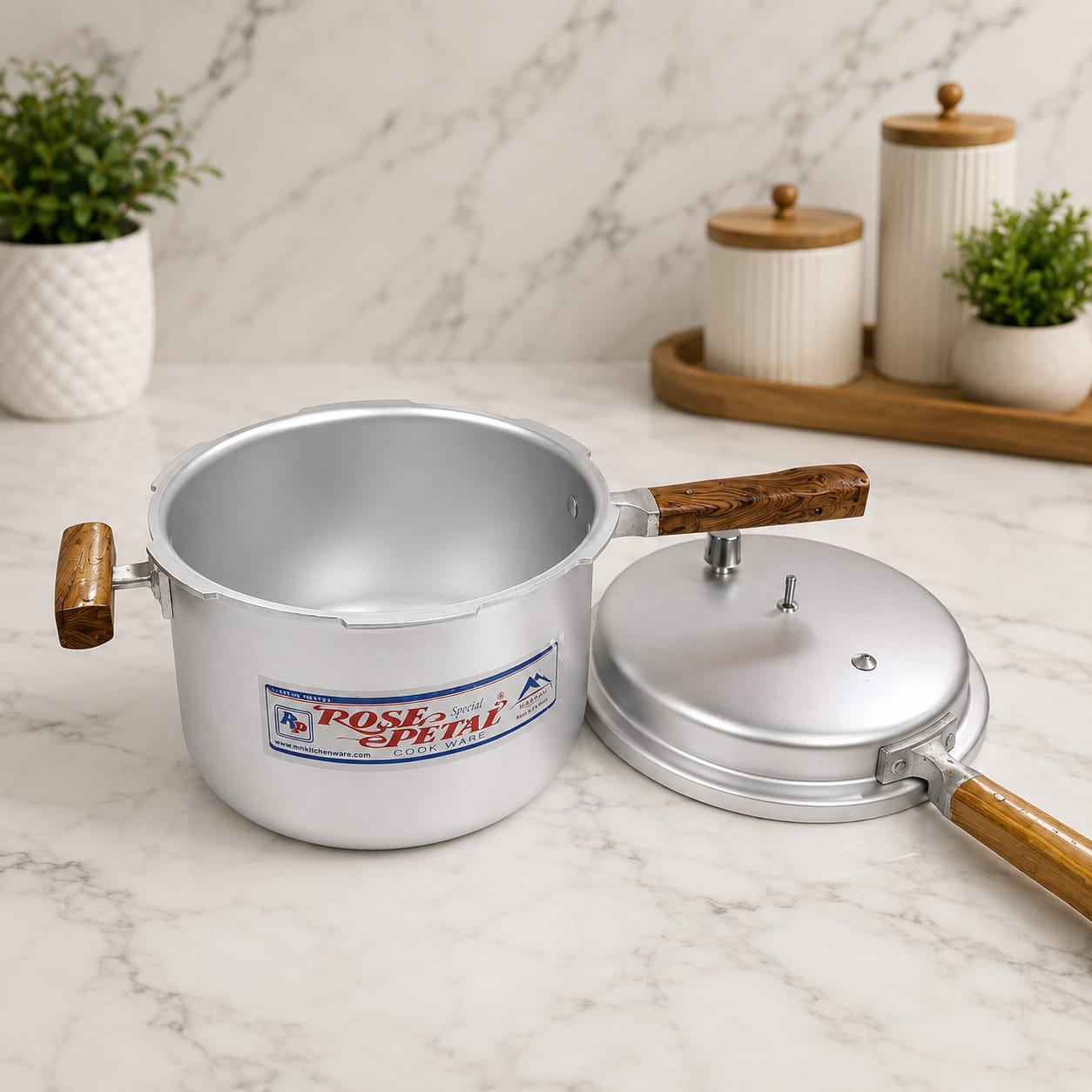 Rose Petal wooden handle pressure cooker