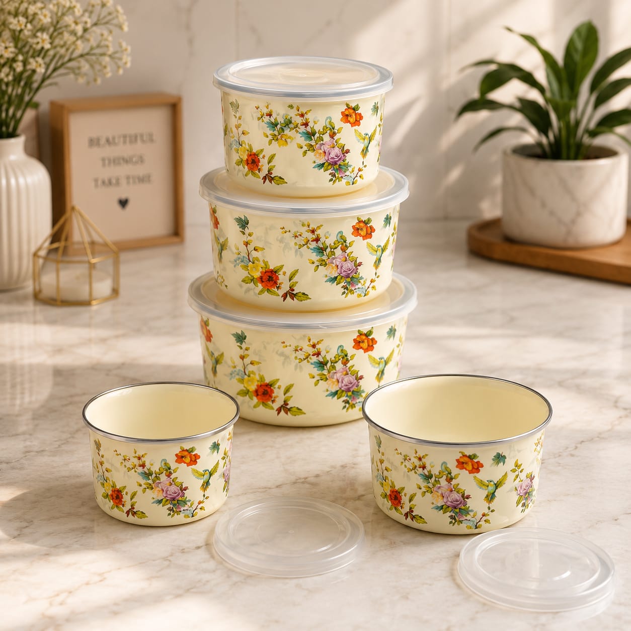 5 Pcs Enamel Airtight bowl set