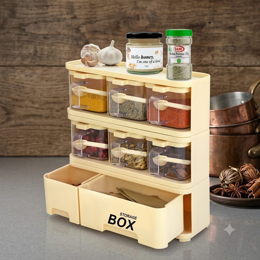 Spice Rack 6 pieces set with 2 storage box