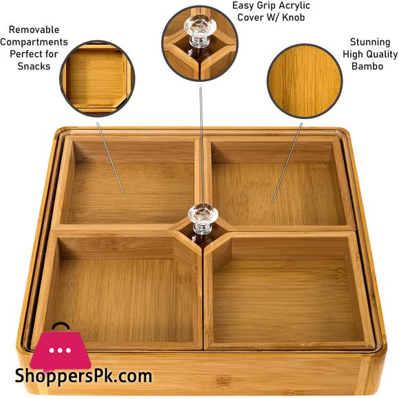 Wooden Square Dry Fruit Platter with Portions | Acrylic Lid