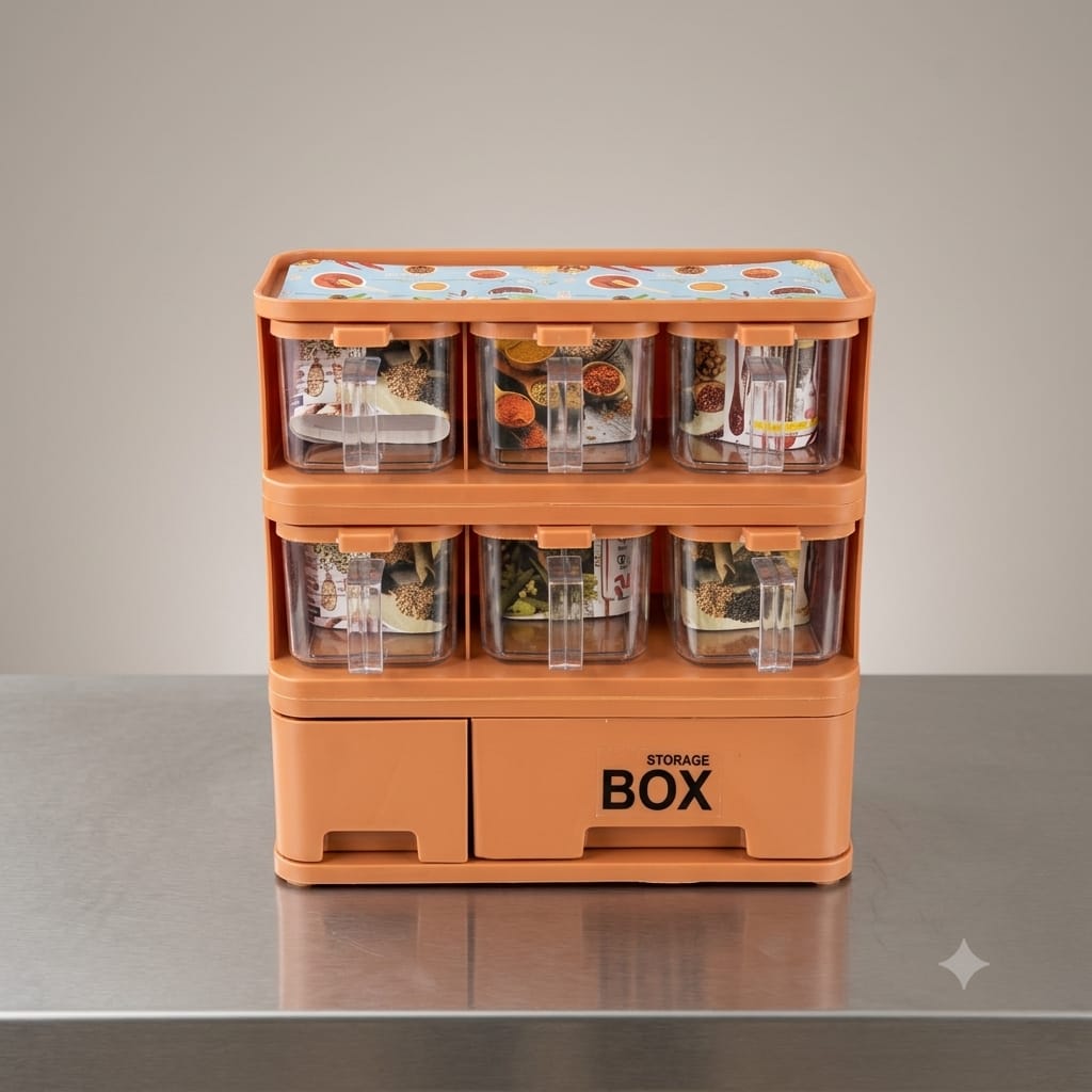 Spice Rack 6 pieces set with 2 storage box