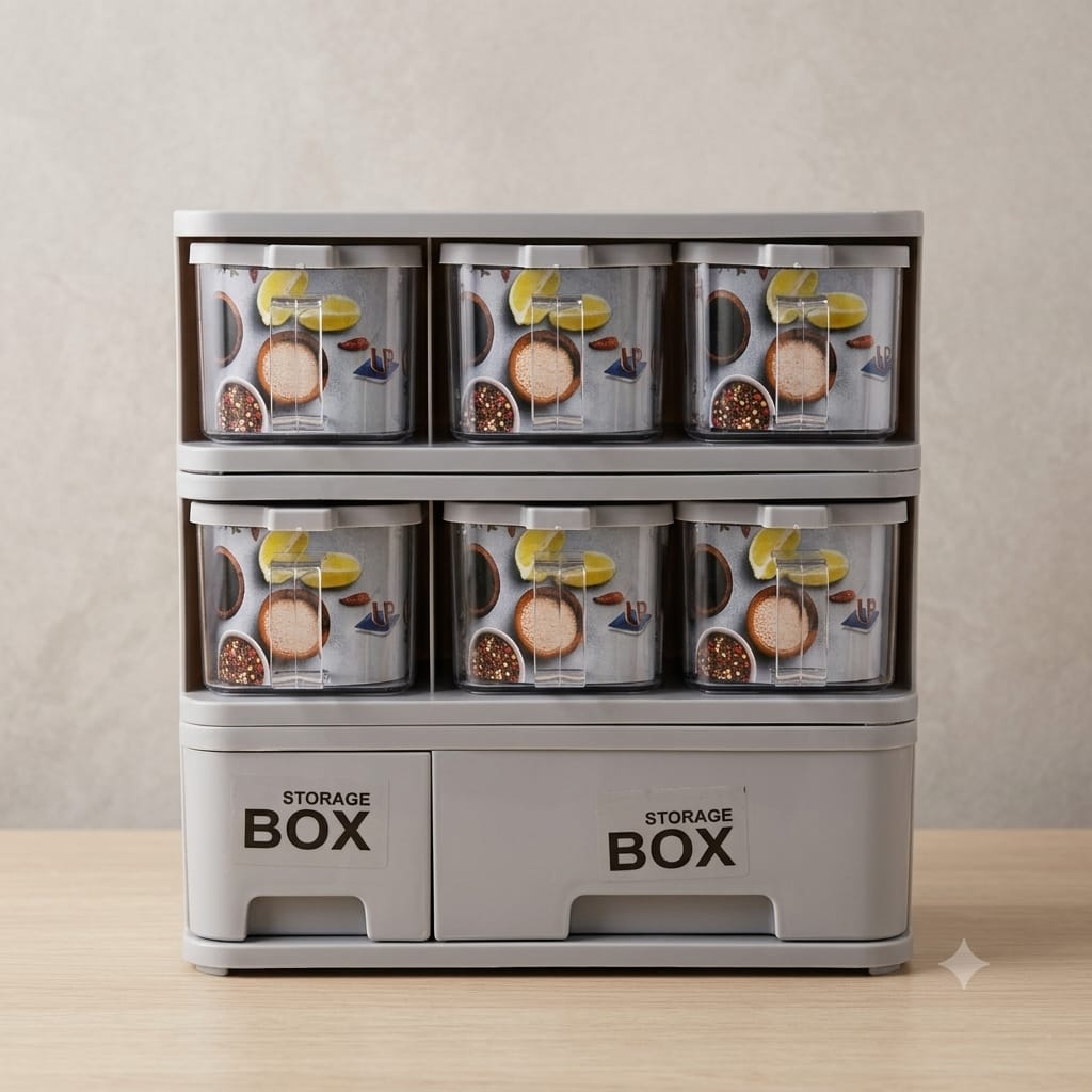 Spice Rack 6 pieces set with 2 storage box