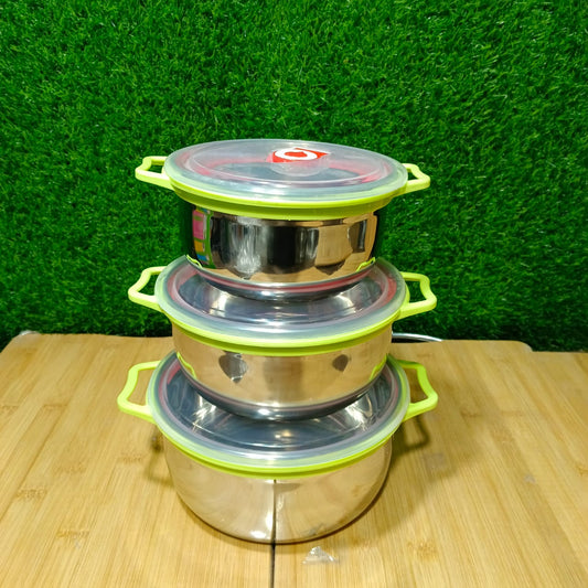 3pc Stainless Steel Airtight Bowl Set with Handles