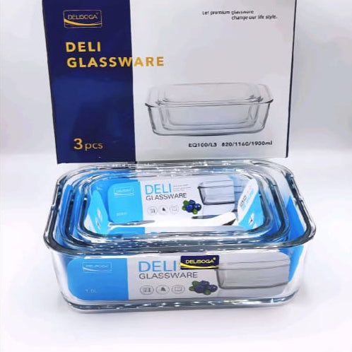 3 Pcs deli glass dish set