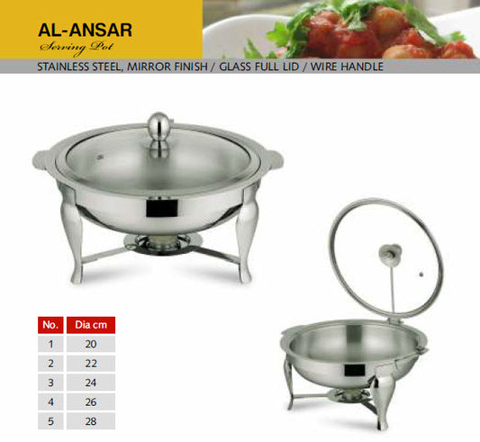 Stainless Steel Chafing Dish - Round Buffet Serving Pot & Food Warmer Dish with Glass Lid