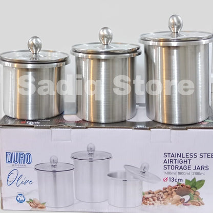 Stainless Steel airtight glass lid Set of 3 pcs jar set