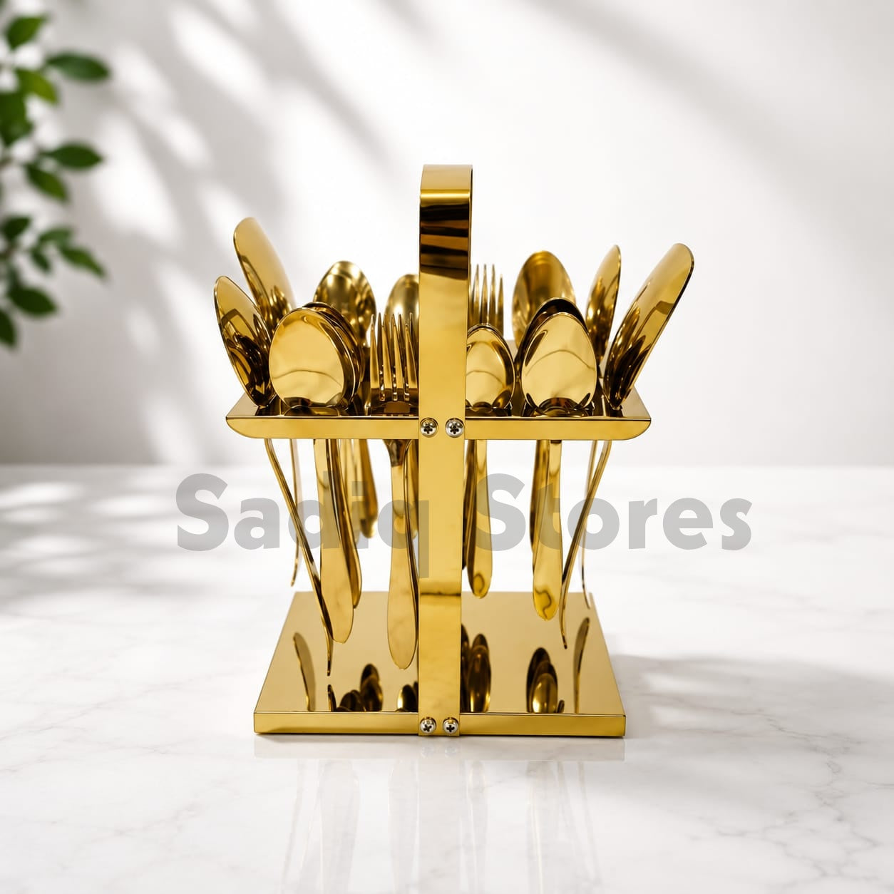 Pure Stainless steel 29 pcs Golden cutlery set with stand