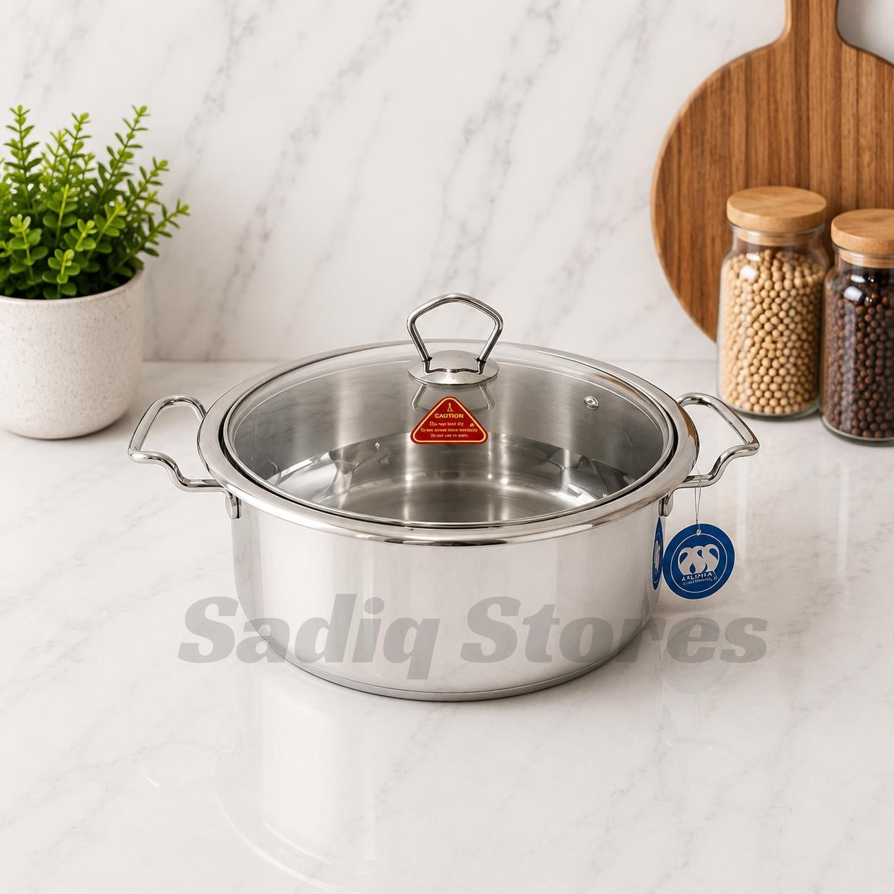 Stainless steel double Bottom pot / degchi with glass lid