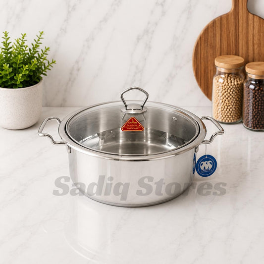 Stainless steel double Bottom pot / degchi with glass lid