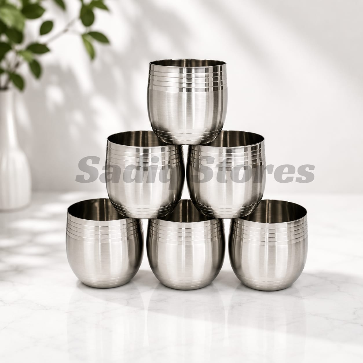 Stainless steel Indian design glass Set of 6 pcs