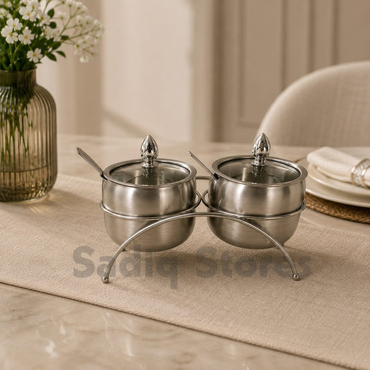 2 Bowl Condiment Server with stand or transparent lid