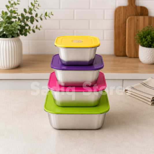 Multi colour lids Square Storage boxes set of 4 pcs