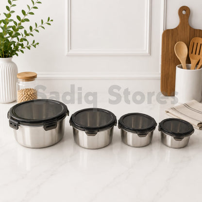 Clip lock stainless steel storage boxes set of 4 pcs