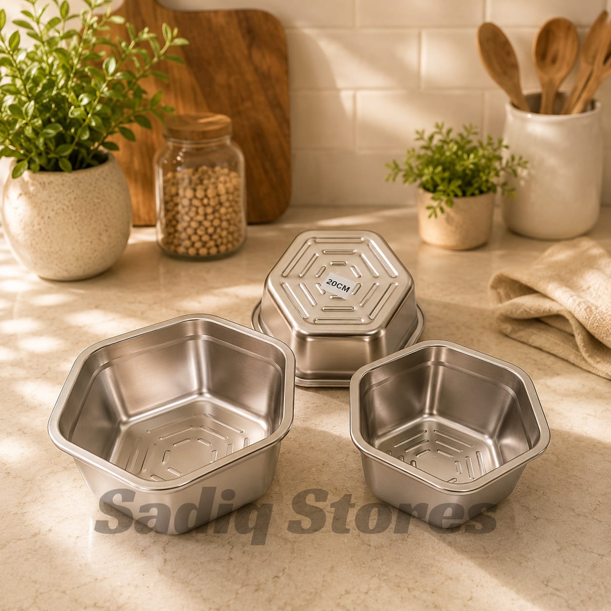 Imported Stainless Steel Paragon shape storage boxes set of 3