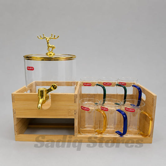 8 Pcs water dispenser with glass & wooden stand