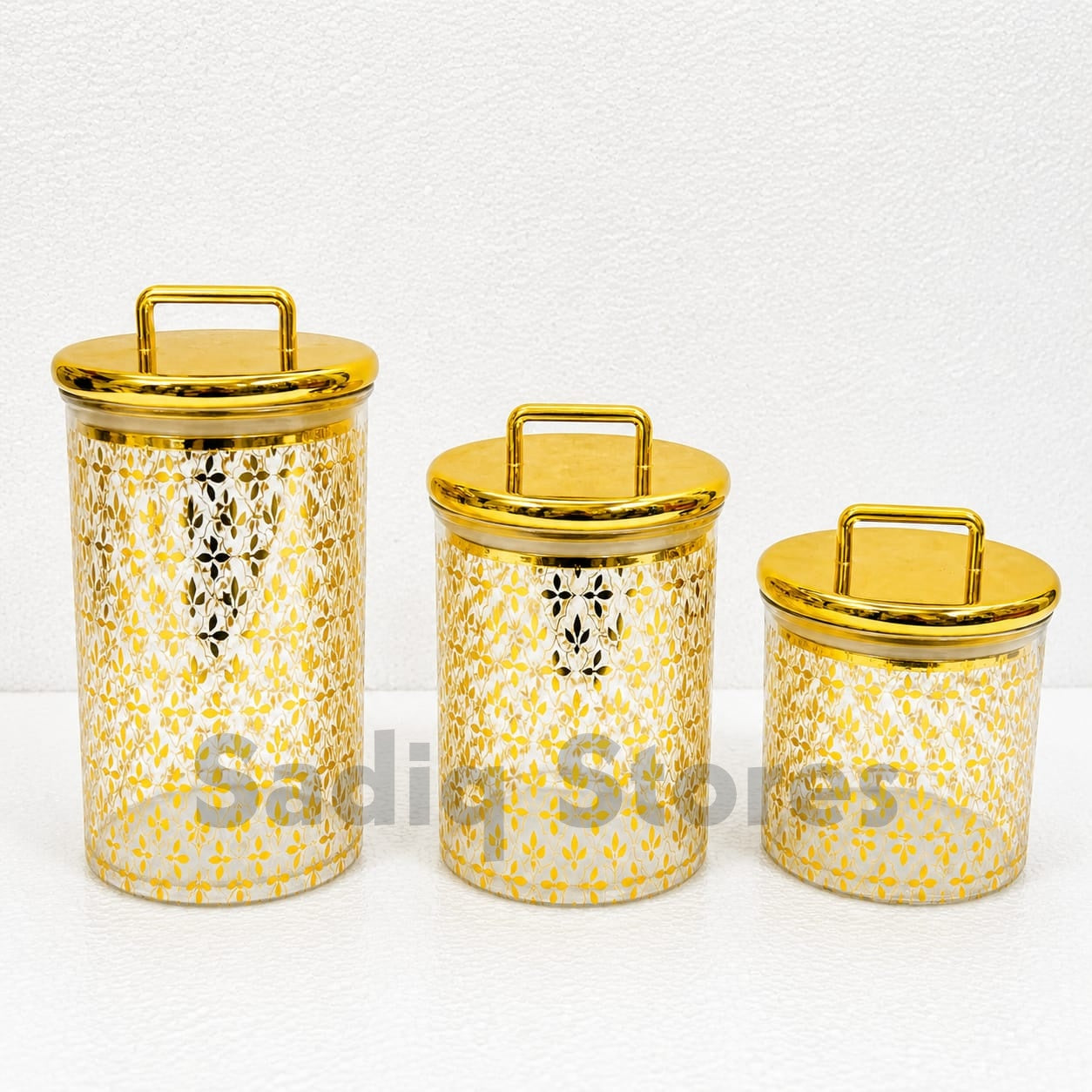 3 Pcs Golden fancy airtght acrylic jar set
