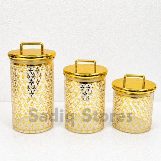3 Pcs Golden fancy airtght acrylic jar set