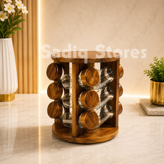 12 in 1 revolving stand masala box wooden colour