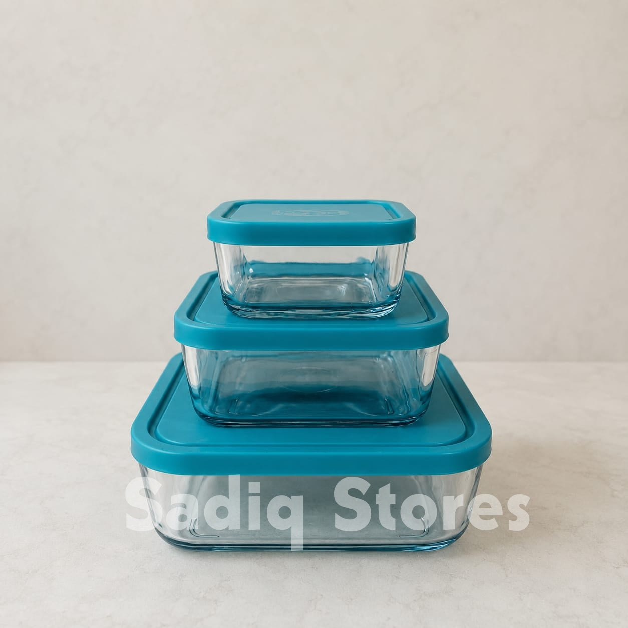 Set 3 pcs microsave Sqaure glass bowl set with silicone lids