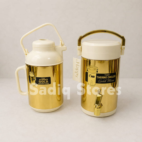 Set of 2 pcs hot & cool Golden thermos & water cooler