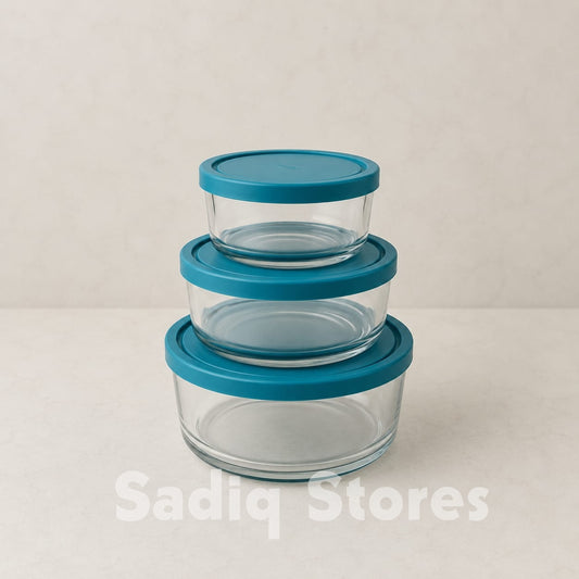 Set of 3 pcs microsave glass bowl set with silicone lid