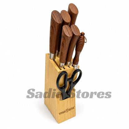 7pc Stainless Steel Knife Set with Wooden Base