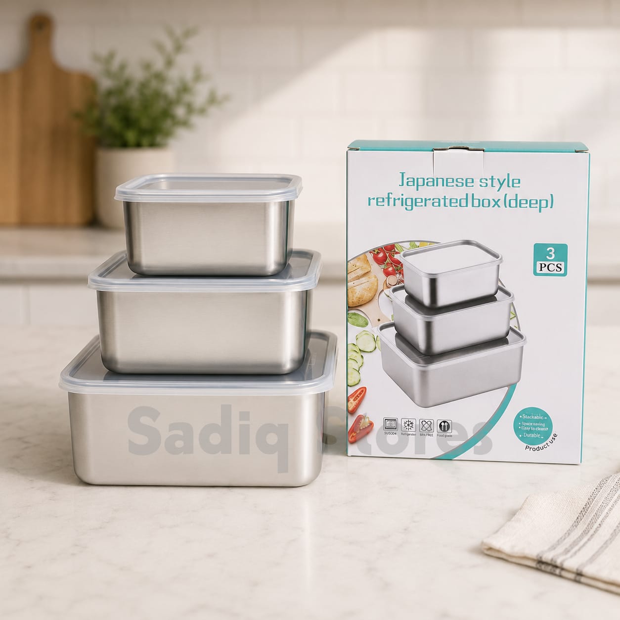 3 Pcs Stainless steel Rectangular storage box