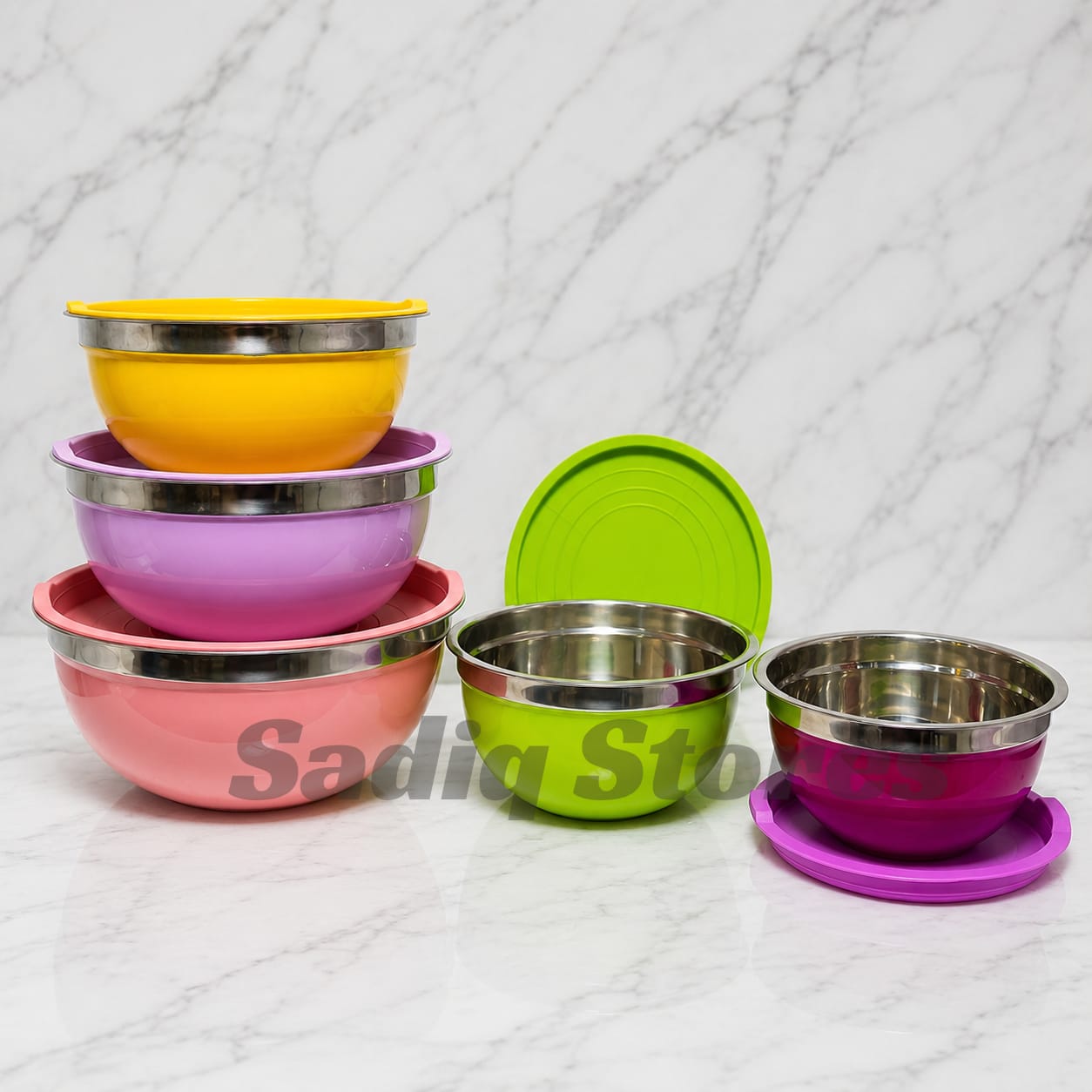 5 pcs Big Size Colorful Steel Bowl Set
